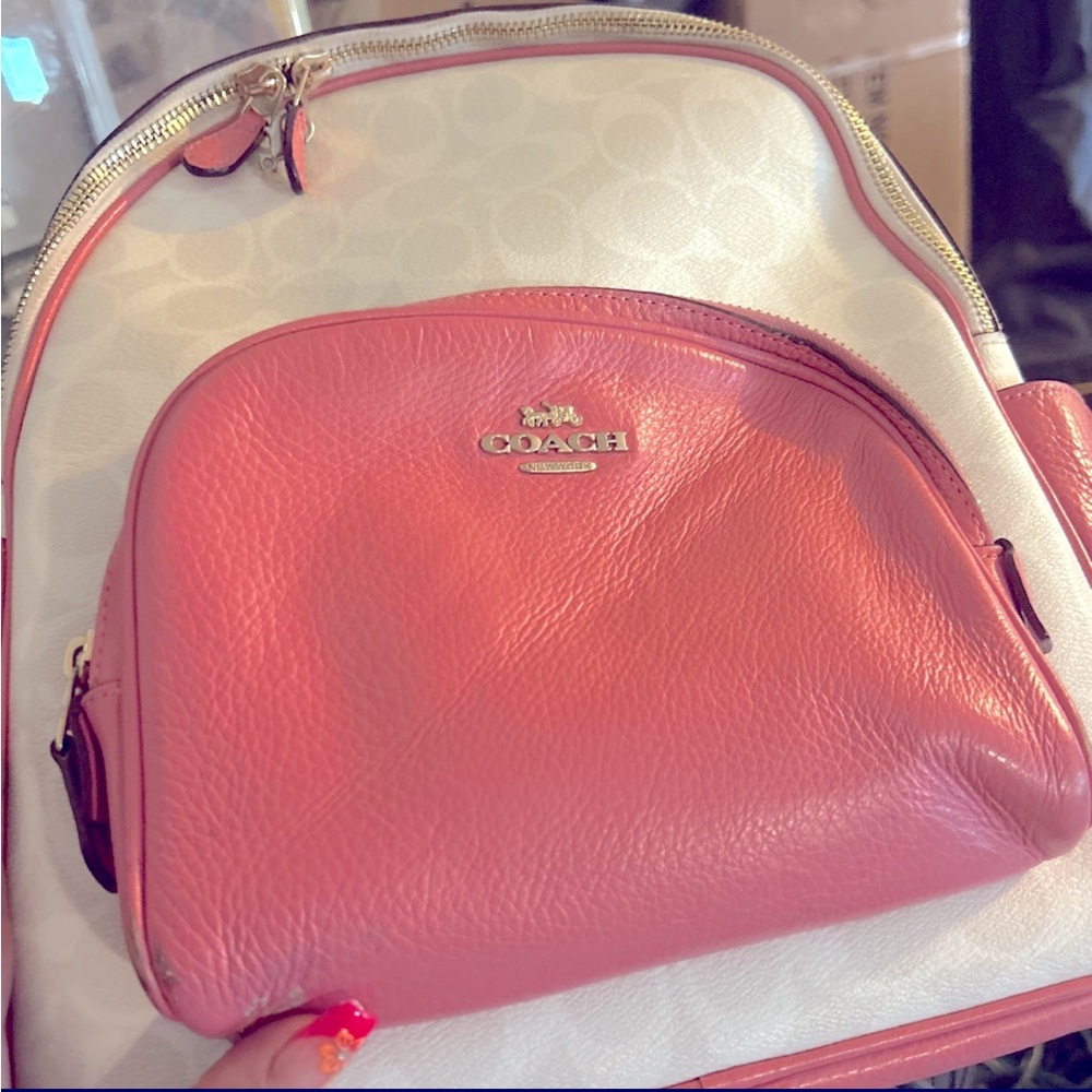 2021 Pink and White Coach Leather Book Bag
